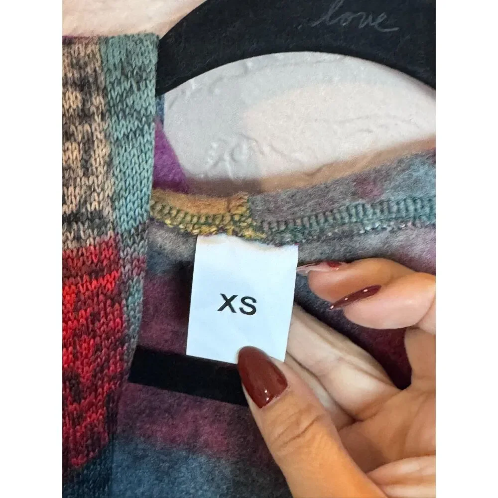 Bohemian Hooded Patchwork Trench Jacket XS Cozy Fleece - Picture 6 of 8